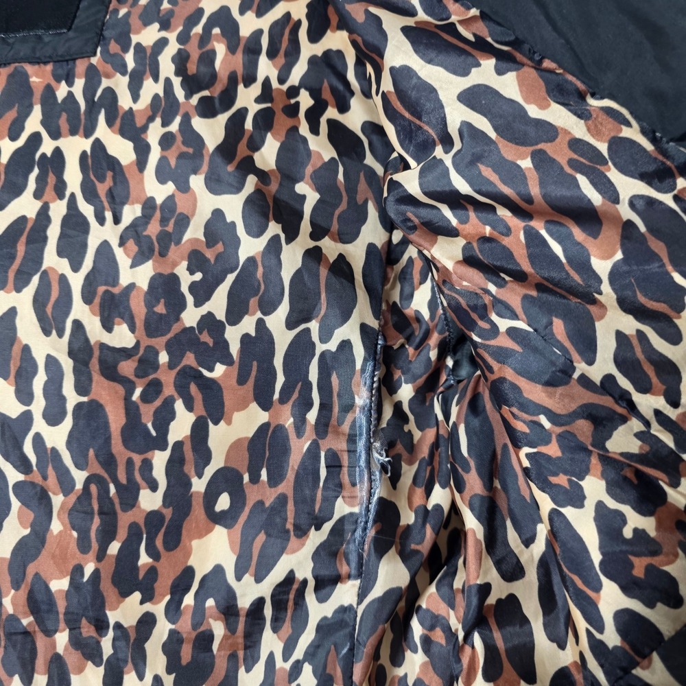 Betsey Johnson Black Puffer Coat Faux Fur Hood Leopard Lining Down Fill Size M - Picture 7 of 13